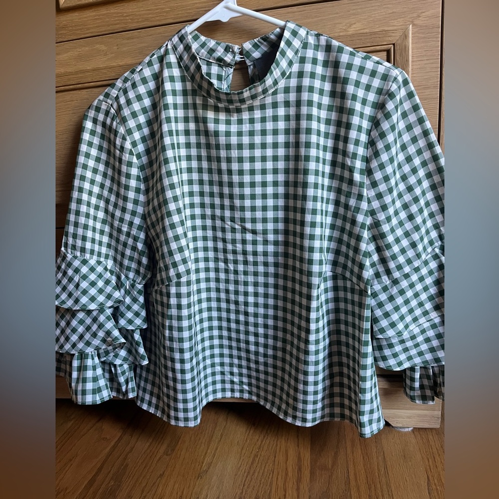 Anthropologie summer top XS Green and White Checkered Blouse